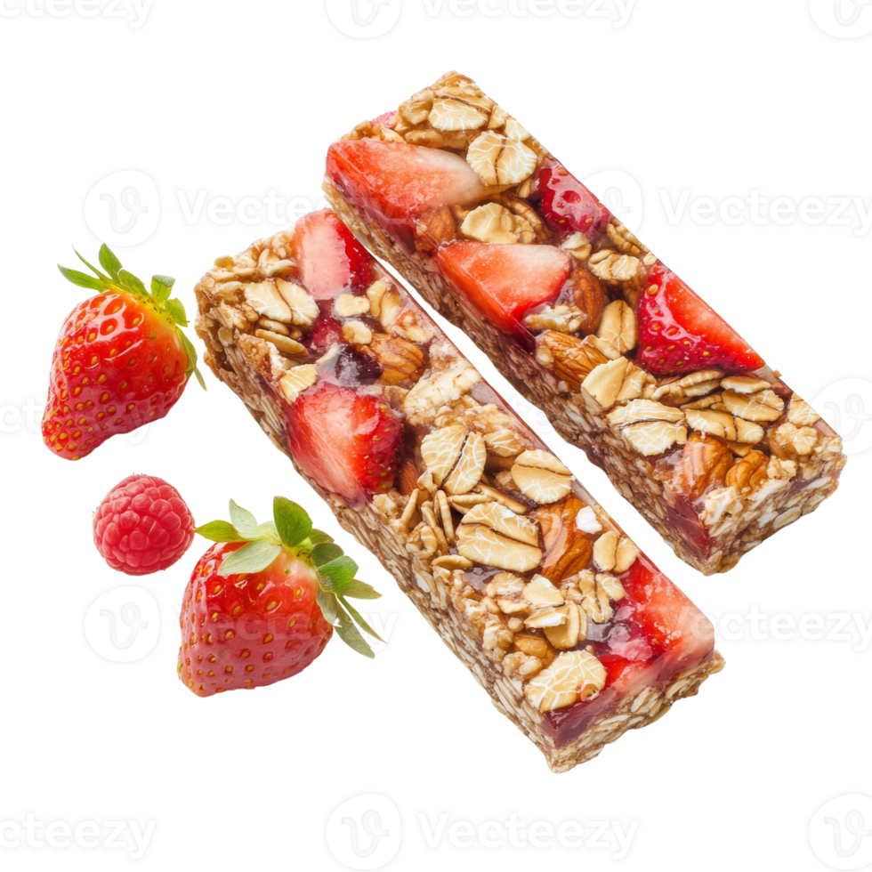 Two Strawberry Almond Oatmeal Bars with Berries png