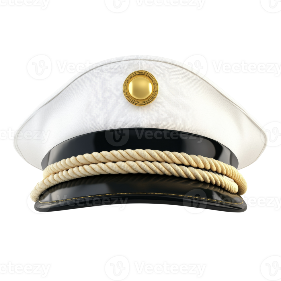 Elegant White Captains Hat With Gold Detailing png