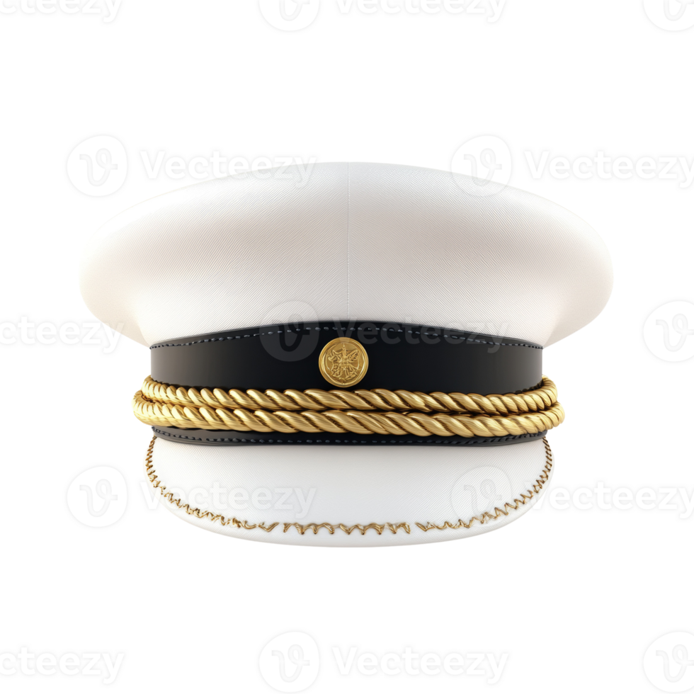 Elegant White Military Officer Cap with Gold Braid png