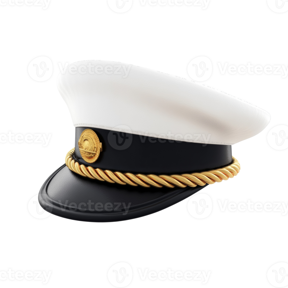 Elegant White and Black Captains Hat with Gold Braid png