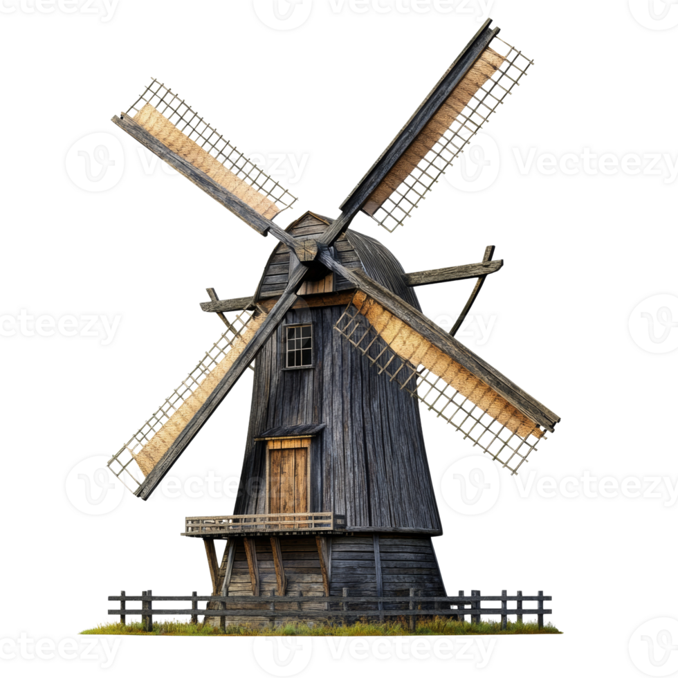 Old Wooden Windmill Stands Tall In Field png