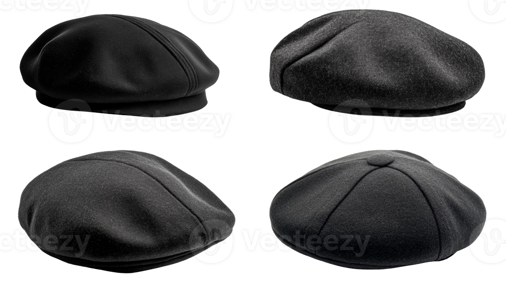 Four Views Of A Stylish Black Newsboy Cap png