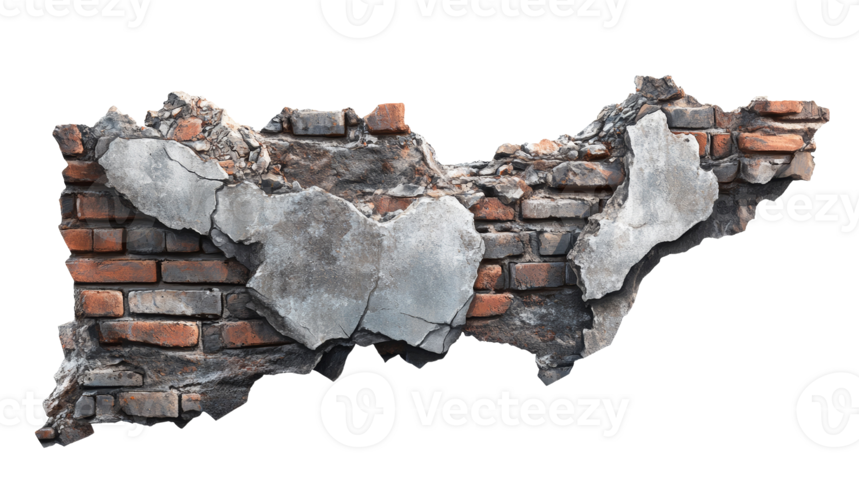 Damaged brick wall section with crumbling mortar png