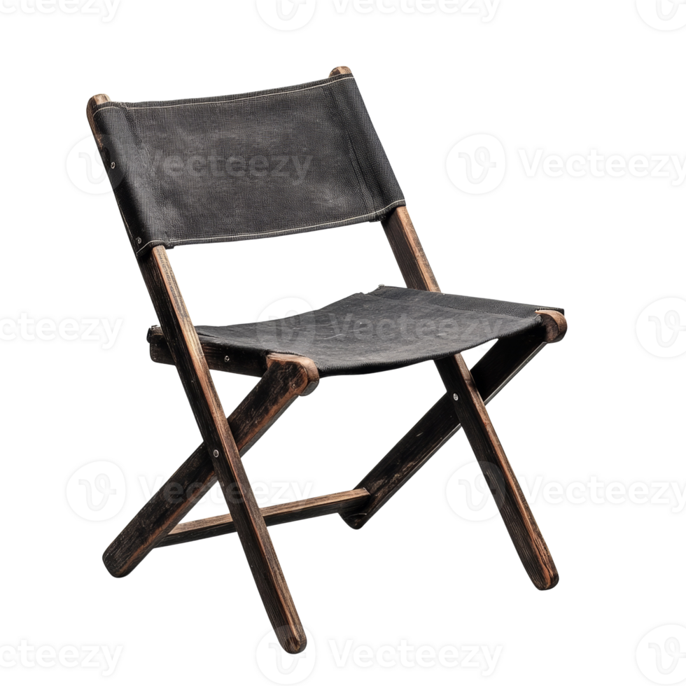 Dark Wooden Folding Canvas Chair Design png