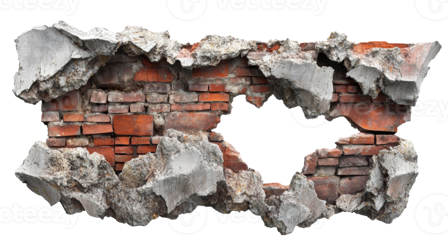 A ruined brick wall section shows crumbled mortar and bricks png