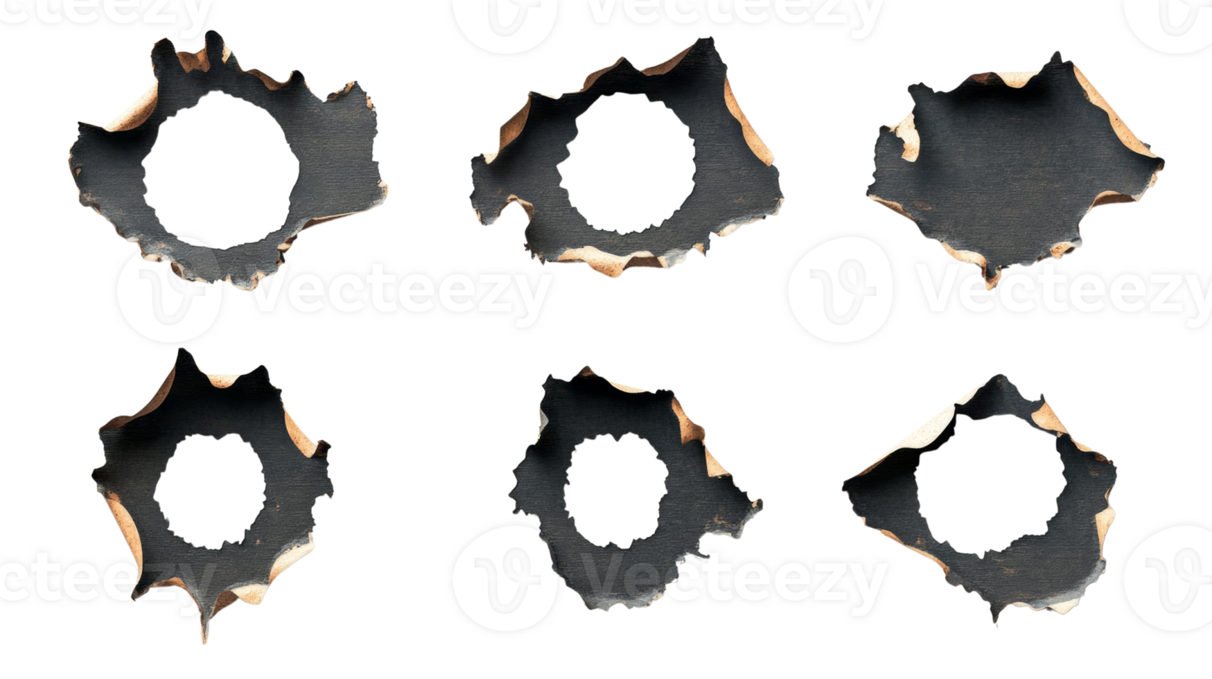 Six Irregularly Shaped Bullet Holes in Dark Material png