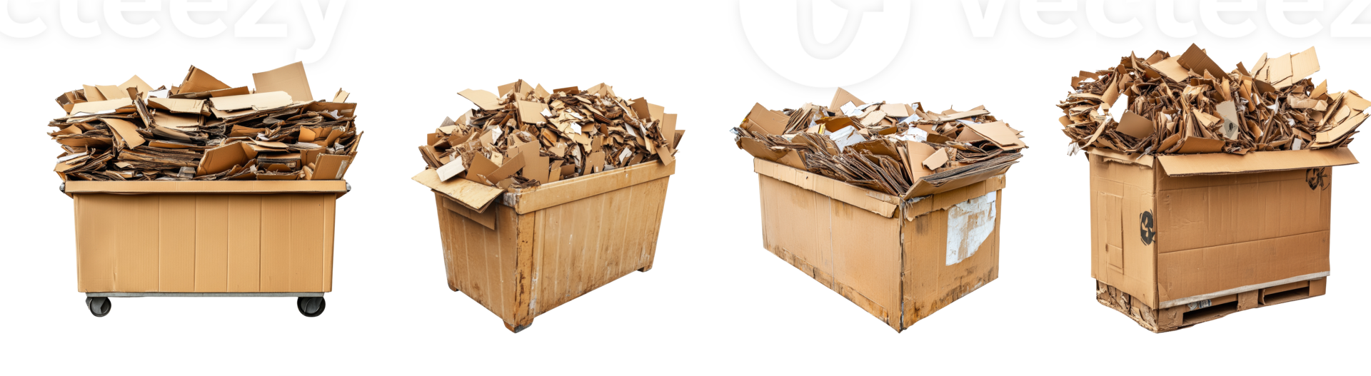 Cardboard Recycling Bins Overflowing With Shredded Paper And Cardboard png