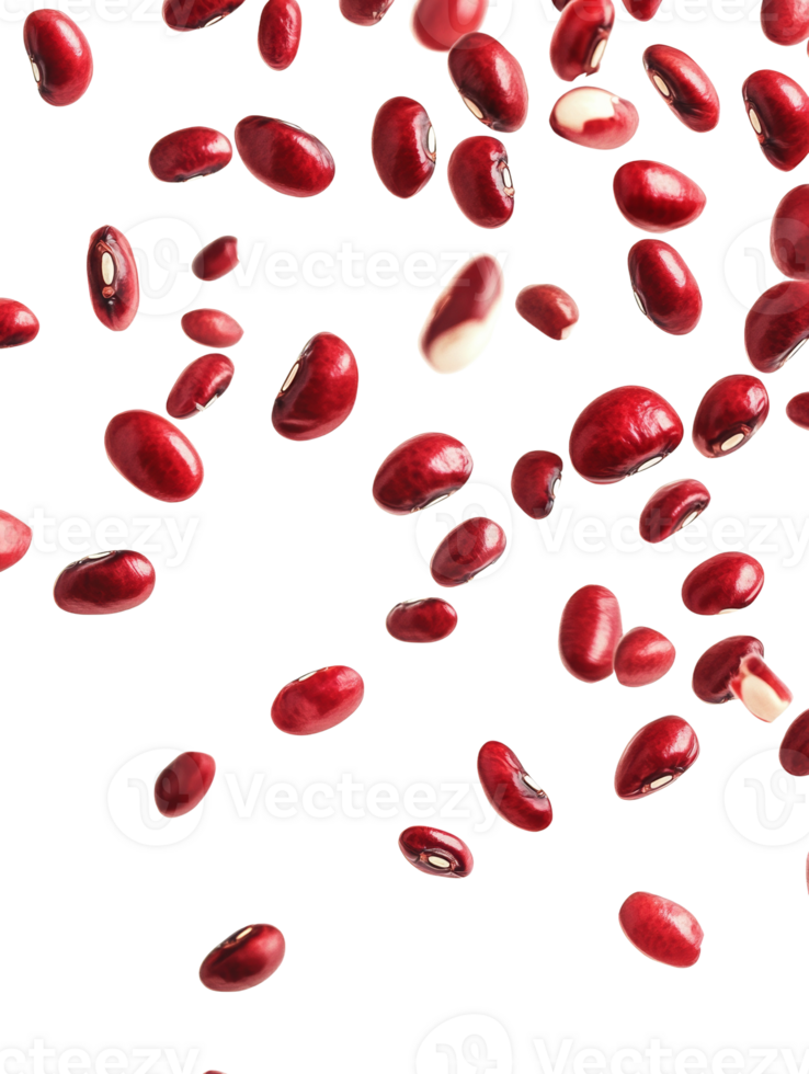 Red kidney beans falling against a black background png