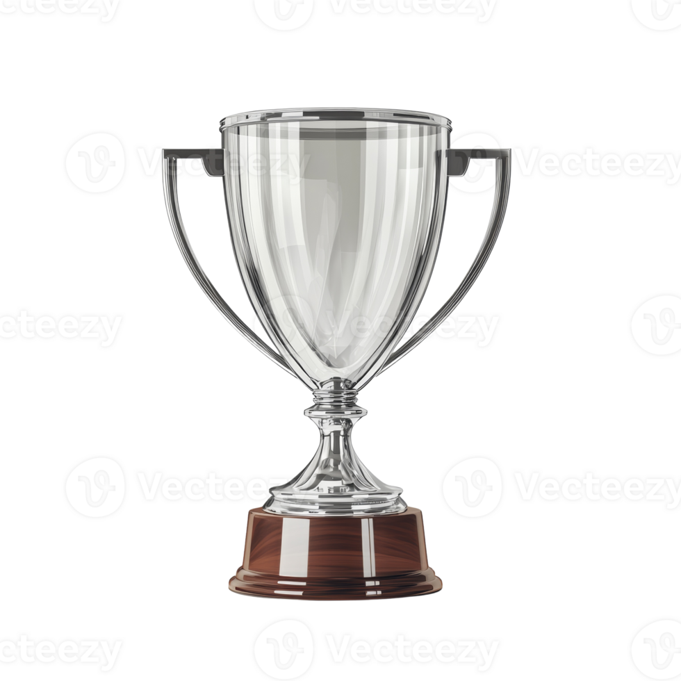 A Silver Trophy With Two Handles Rests on a Wooden Base png
