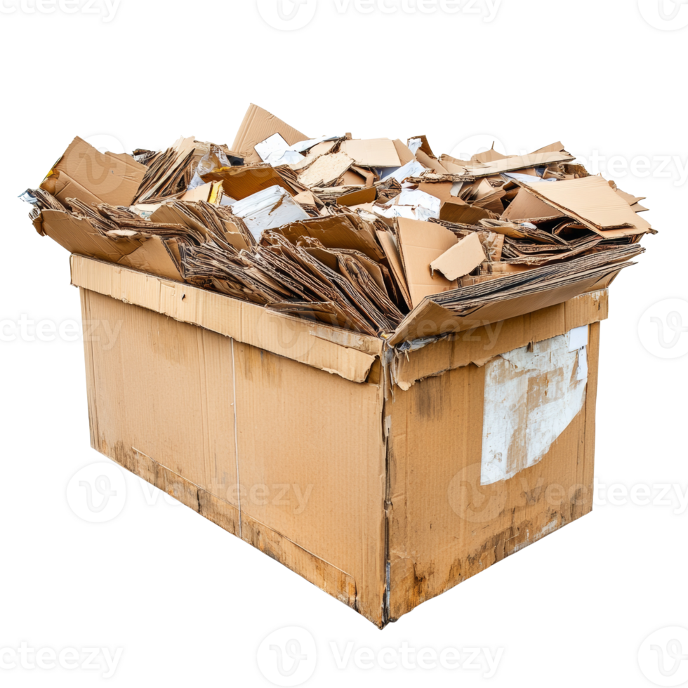 Cardboard Box Overflowing With Shredded Cardboard Pieces. isolated png