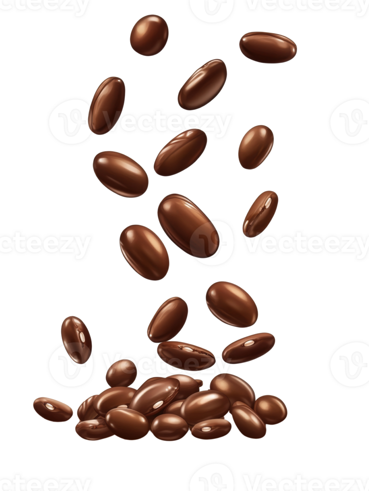 Brown beans falling and piled on a dark background png