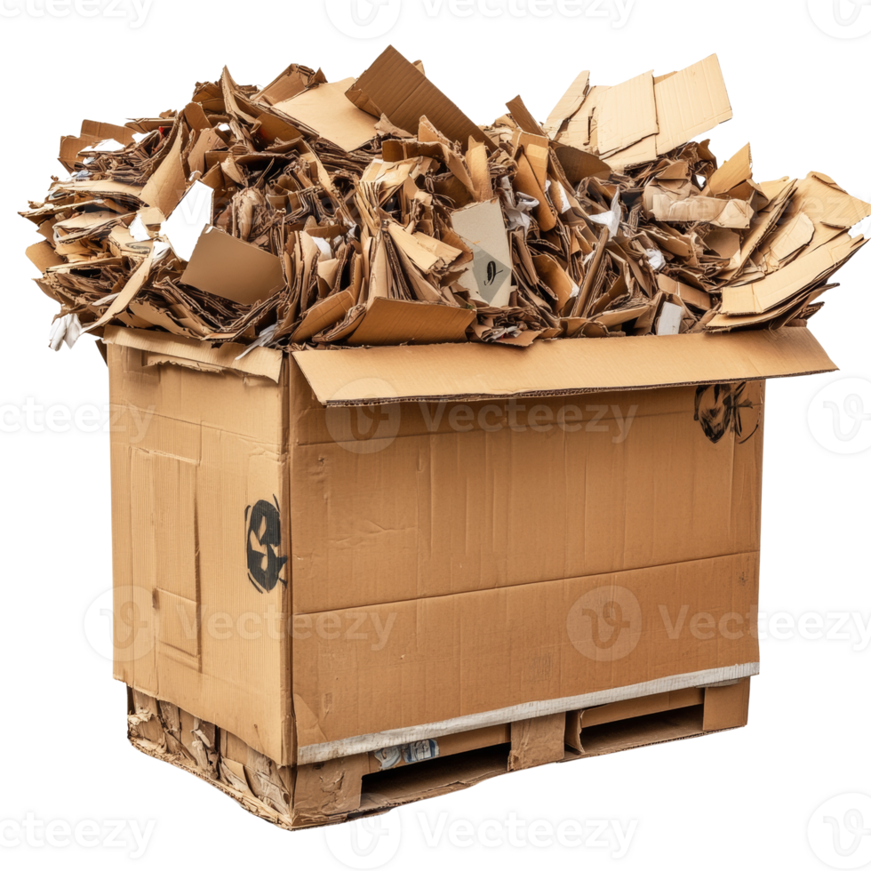 Cardboard Box Overflowing With Shredded Cardboard Pieces. cut out png