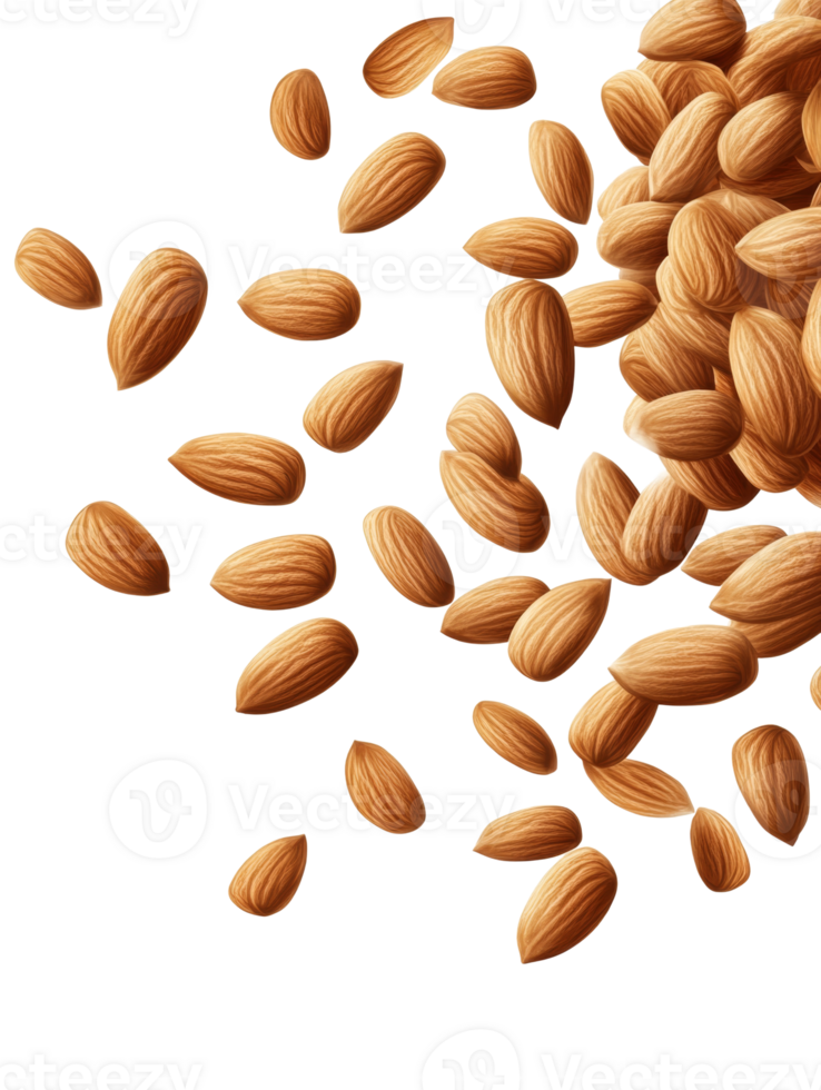 Almonds falling against a black background png
