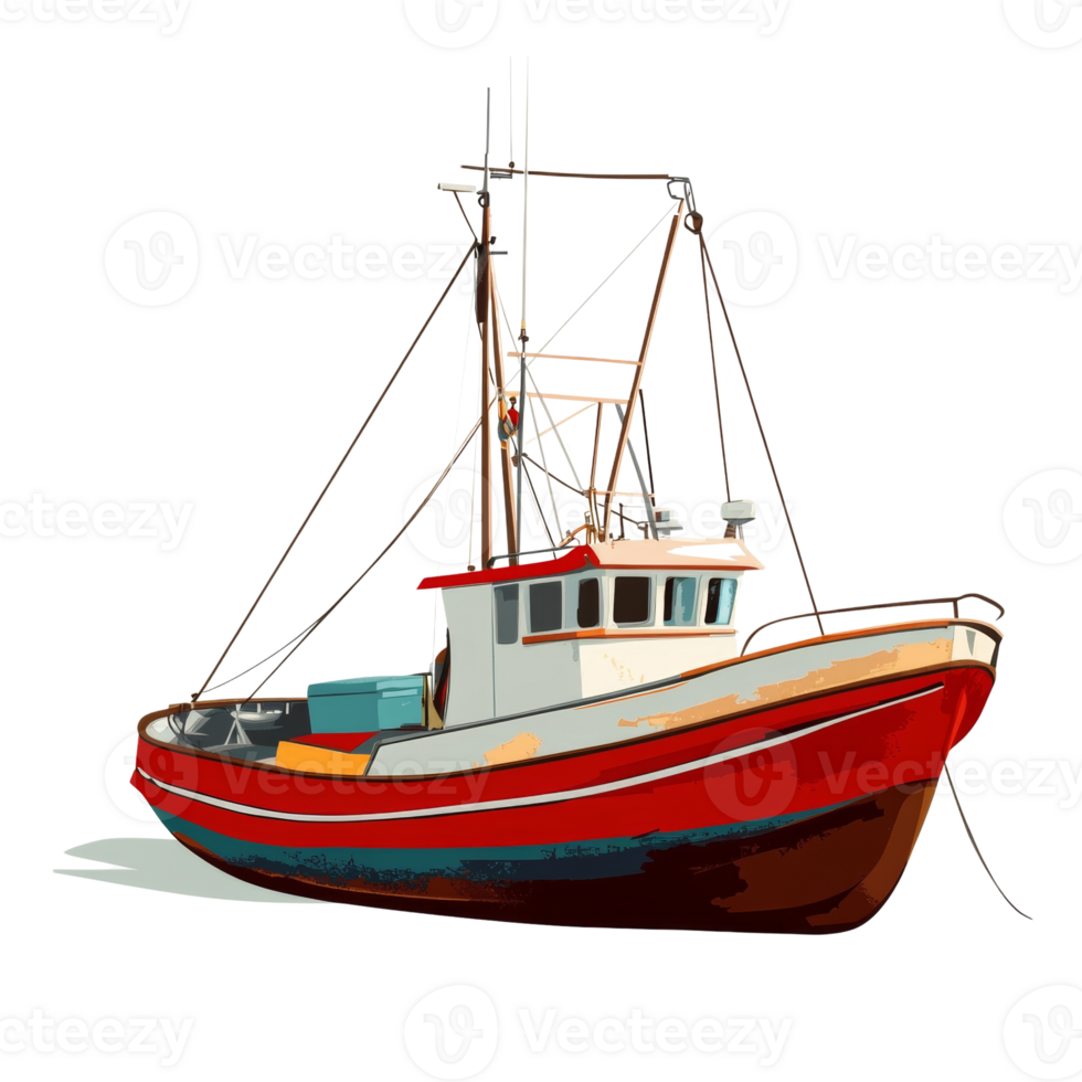 A Red and White Fishing Boat at Rest png