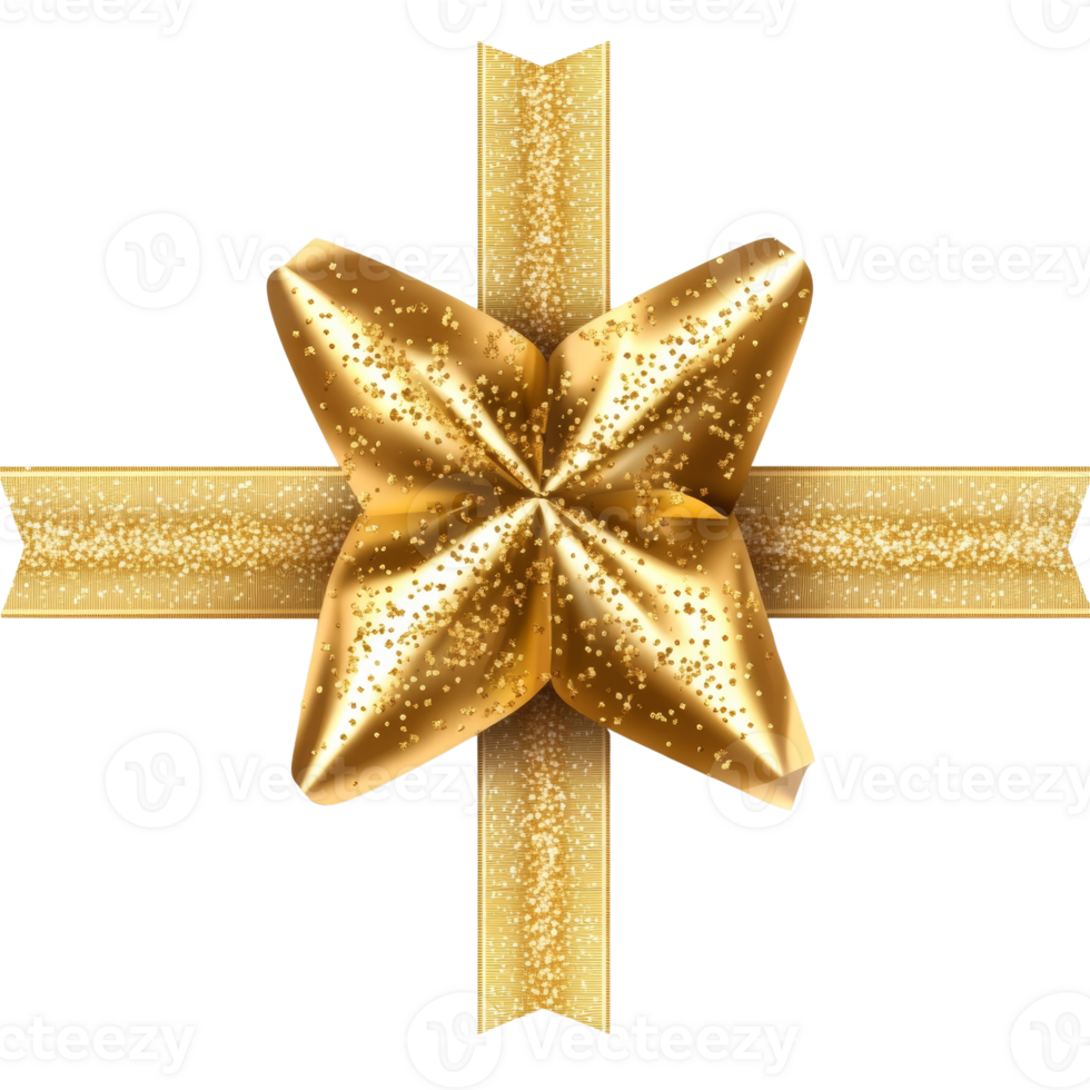 Glittering Gold Bow with Ribbons Decorates a Gift png