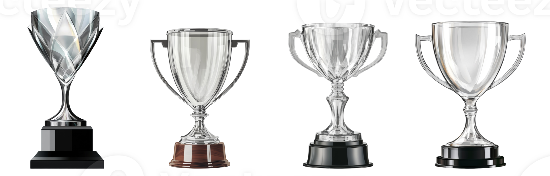 Four Elegant Awards Trophies Displayed Together png