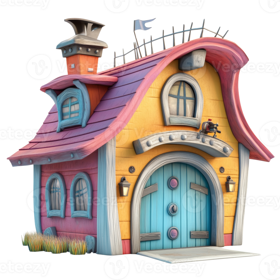 Whimsical Cartoon House With Colorful Design And Small Flag png