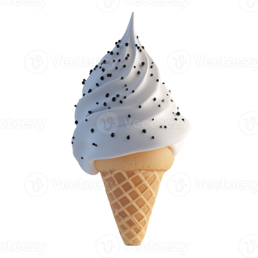 White Ice Cream Cone With Black Sprinkles png