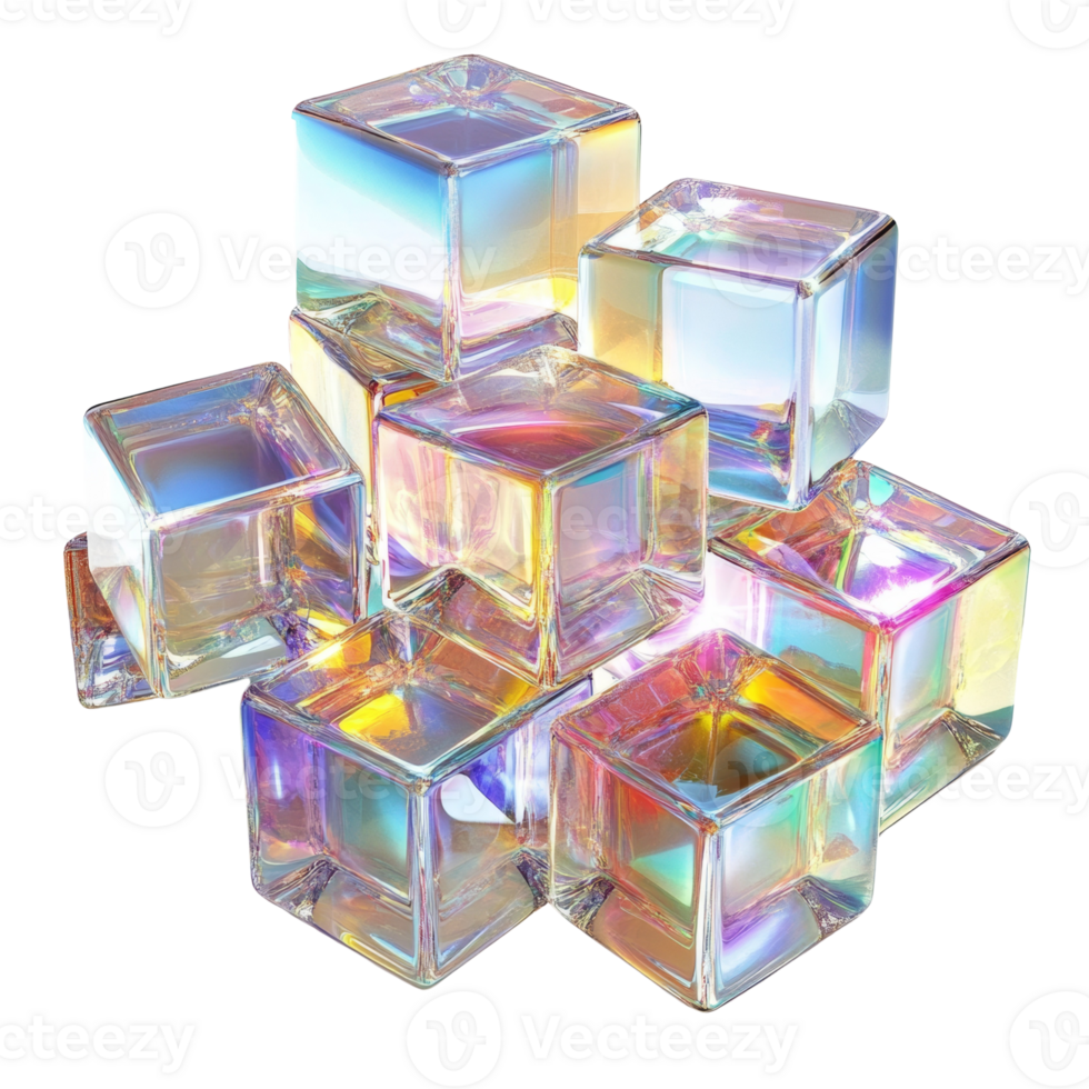 Iridescent Glass Cubes Stacked Abstract Art png