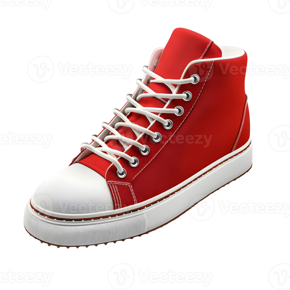 Classic red high-top sneaker isolated on transparent background. png