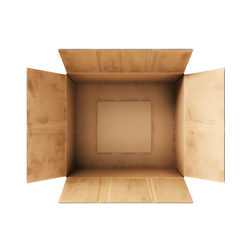 Empty Brown Cardboard Box with Folded Flaps isolated on transparent background png