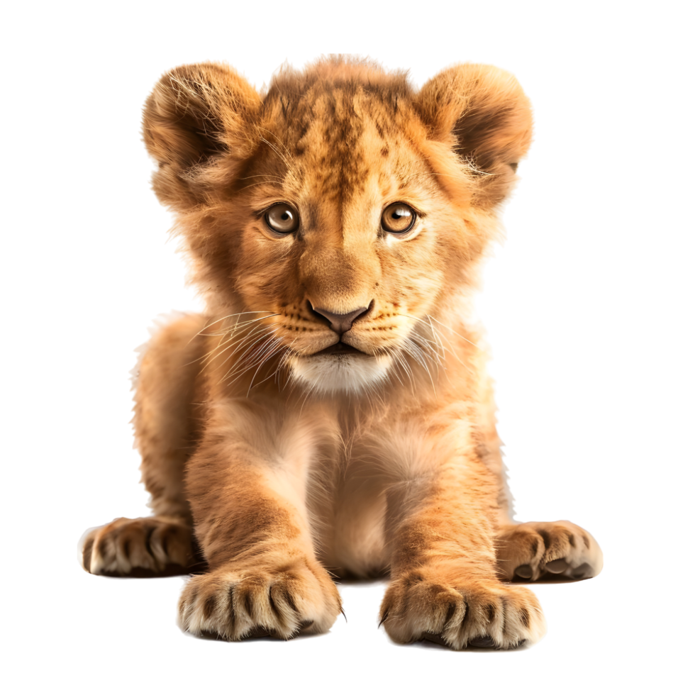Adorable Lion Cub Sitting with Playful Expression isolated on transparent background png