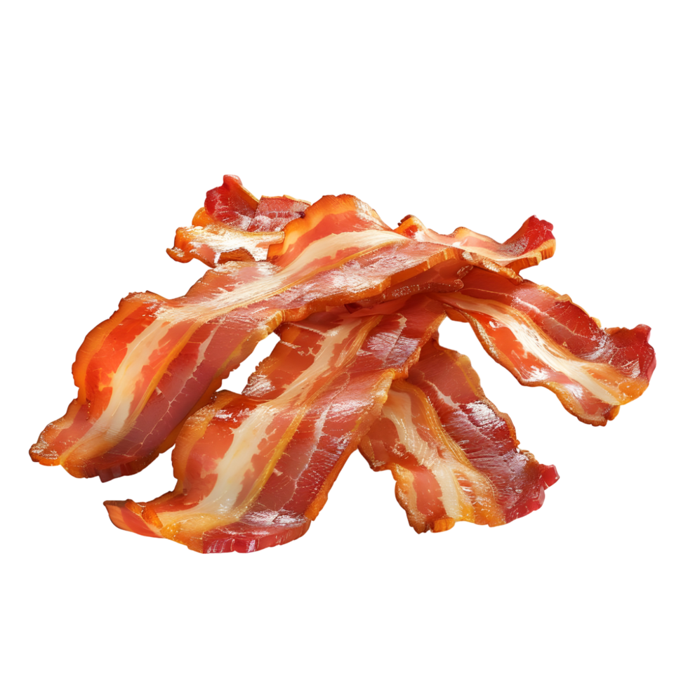 Crispy strips of cooked bacon isolated on transparent background. png