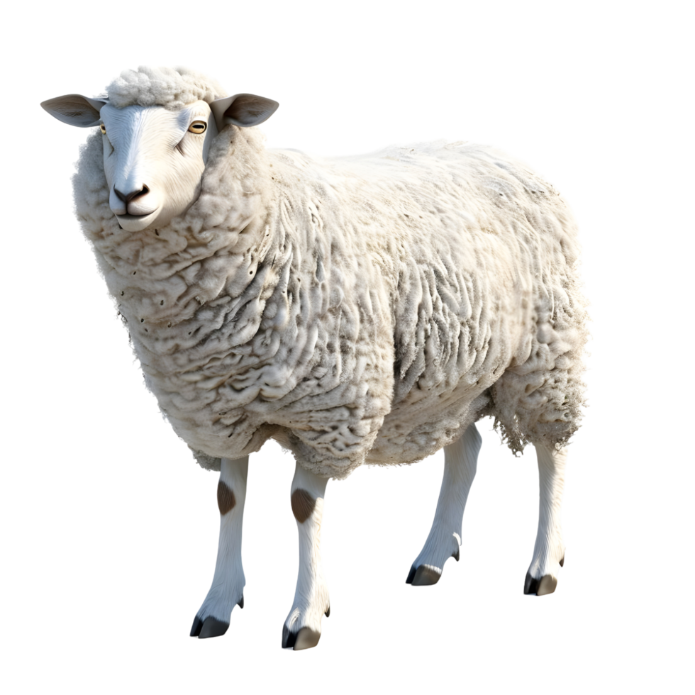 Sheep Grazing with Natural Wool Texture isolated on transparent background png