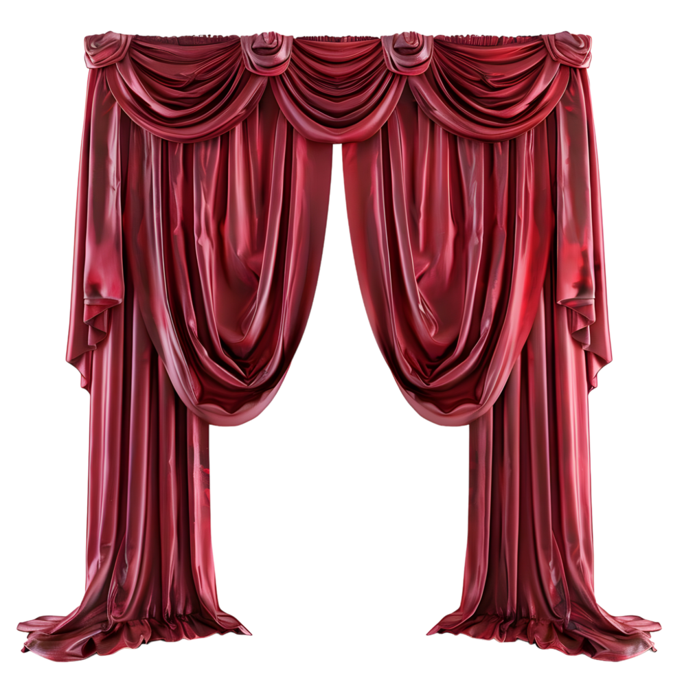 Elegant Red Velvet Curtains with Classical Drapes isolated on transparent background png