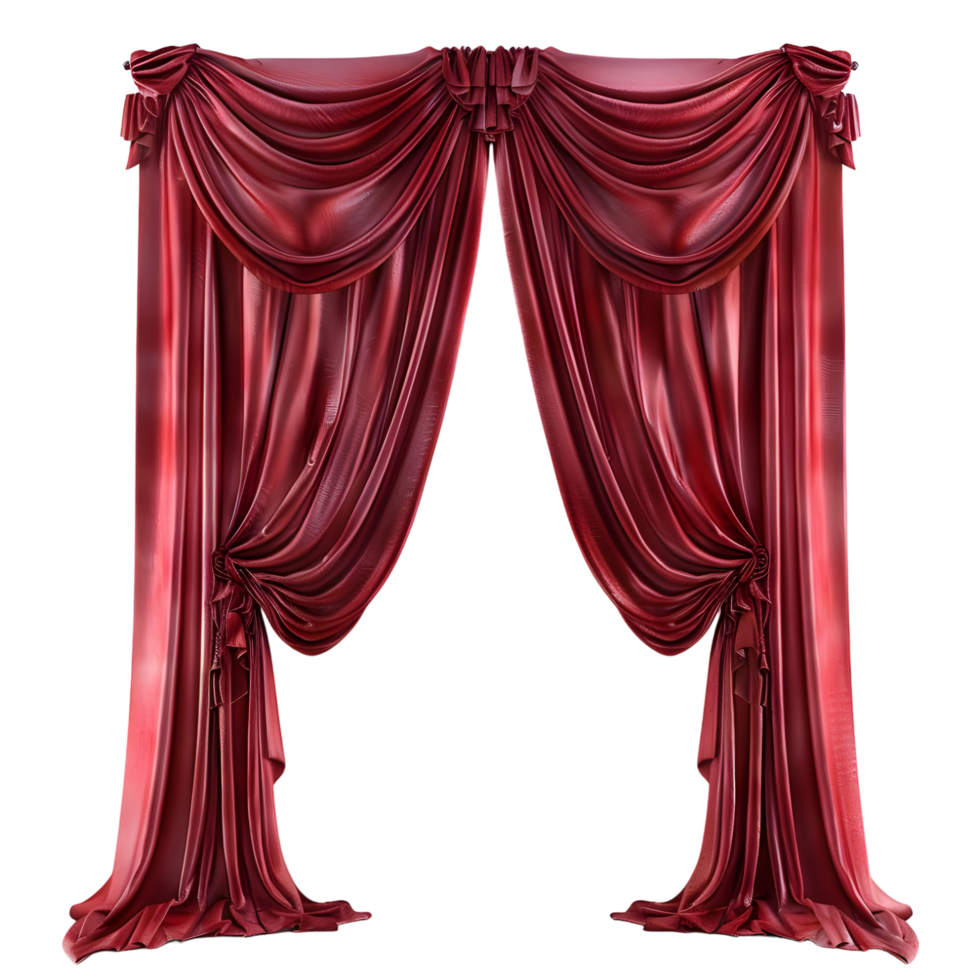 Luxurious Red Velvet Curtains with Classical Draping isolated on transparent background png