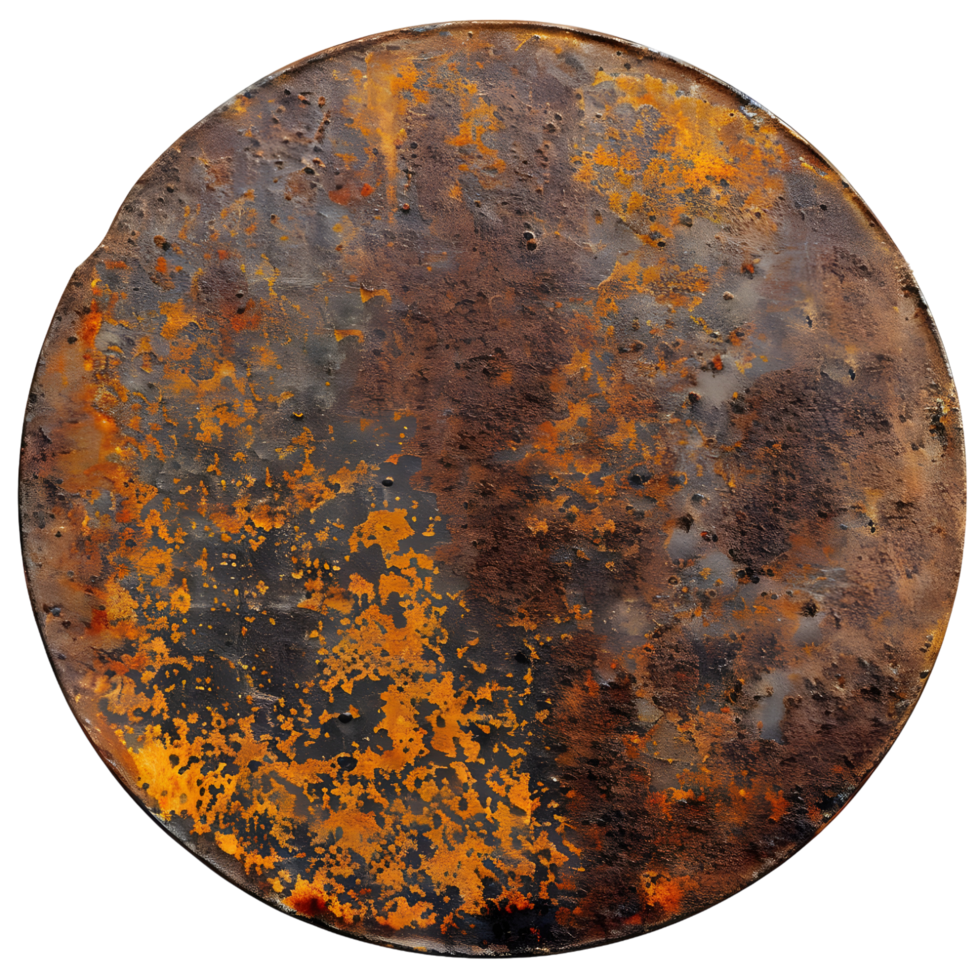 Rusted Metal Disc with Weathered Surface isolated on transparent background png