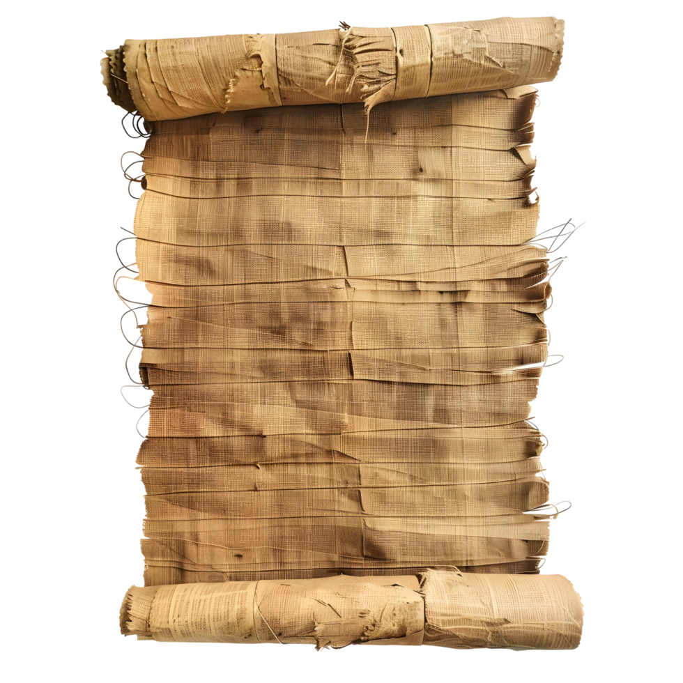 Ancient rolled parchment scroll isolated on transparent background. png