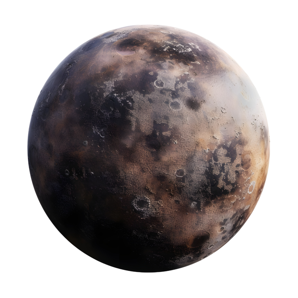 Realistic moon surface with crater details isolated on transparent background png