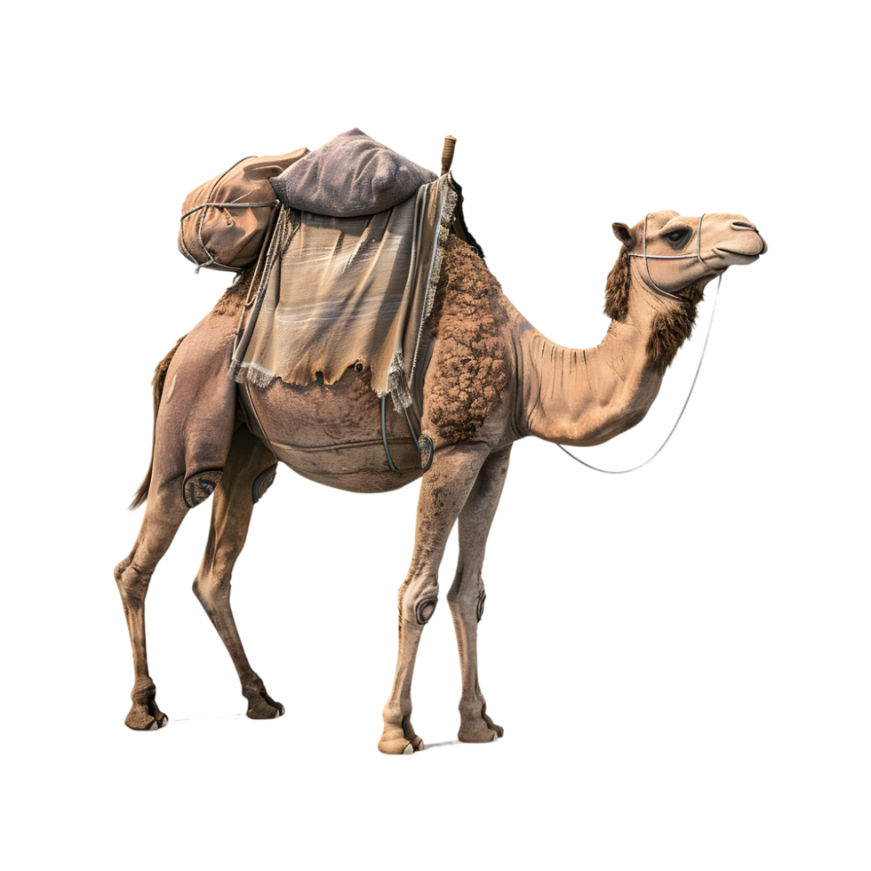 Camel in Side View with Saddle Isolated on Transparent Background png