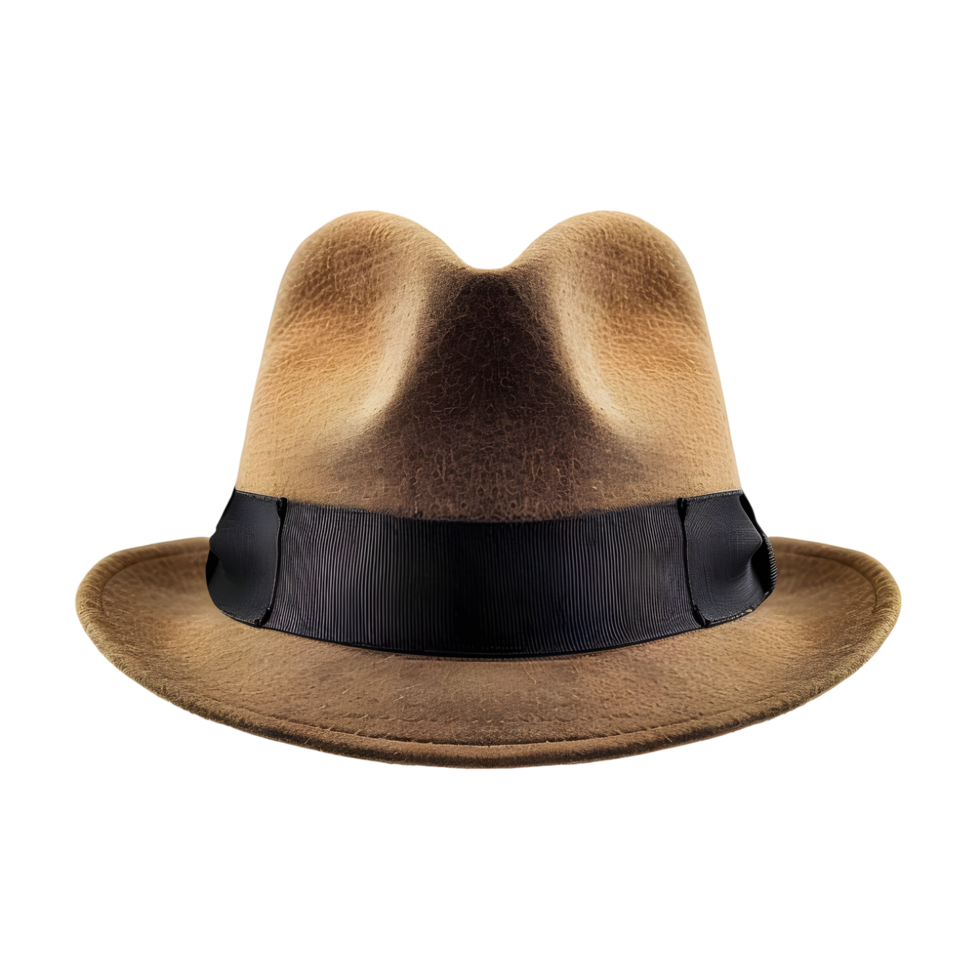 Tan Fedora Hat with Black Ribbon Band Isolated on Transparent Background png