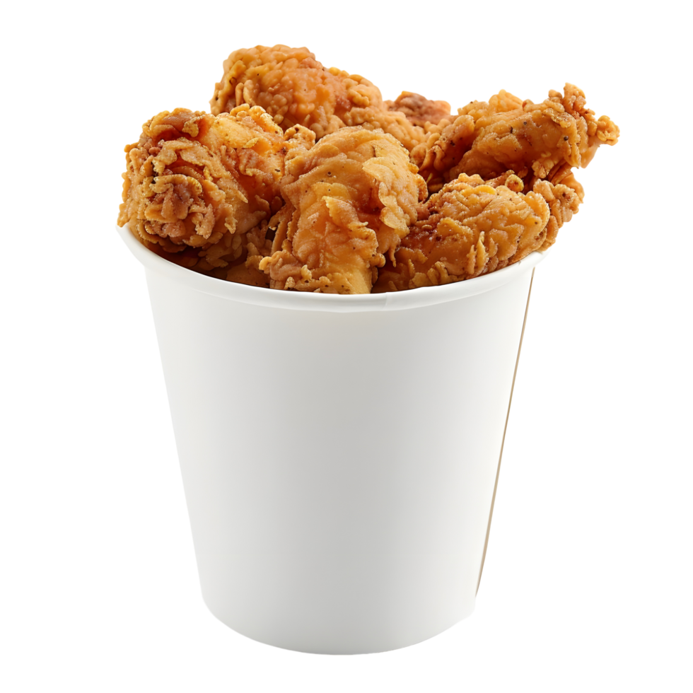 White Paper Cup Filled with Crispy Fried Chicken Isolated on Transparent Background png