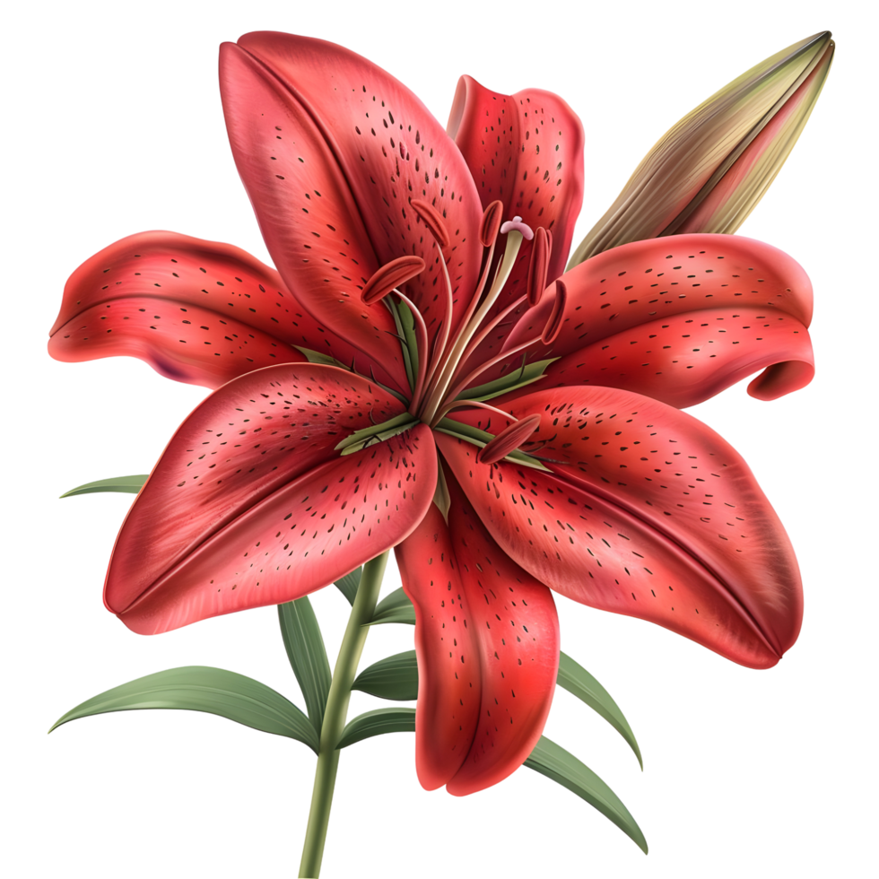 Red Lily with Petal Details Isolated on Transparent Background png