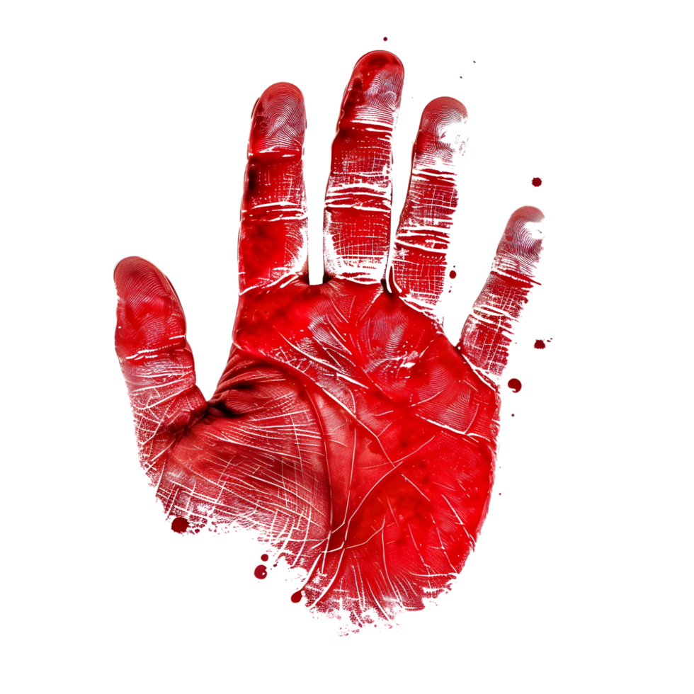 Abstract red handprint with paint texture isolated on transparent background png