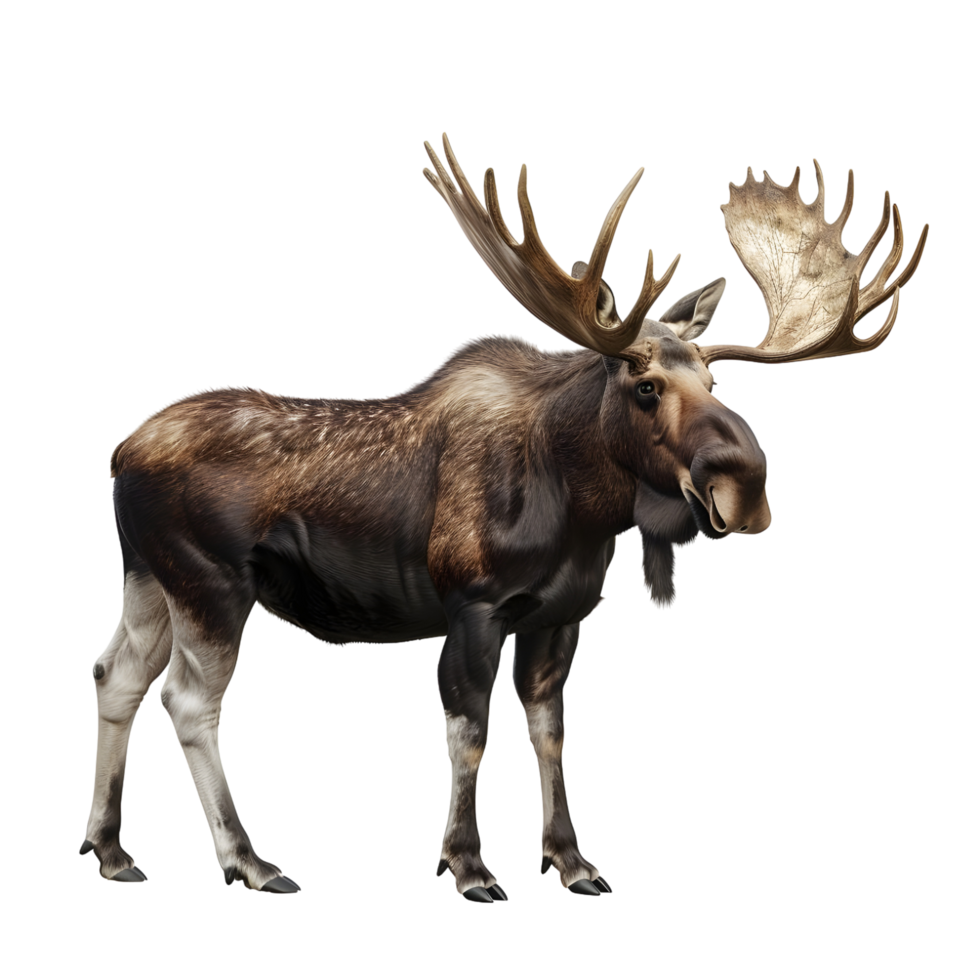 Side view of a moose with detailed antlers isolated on transparent background png