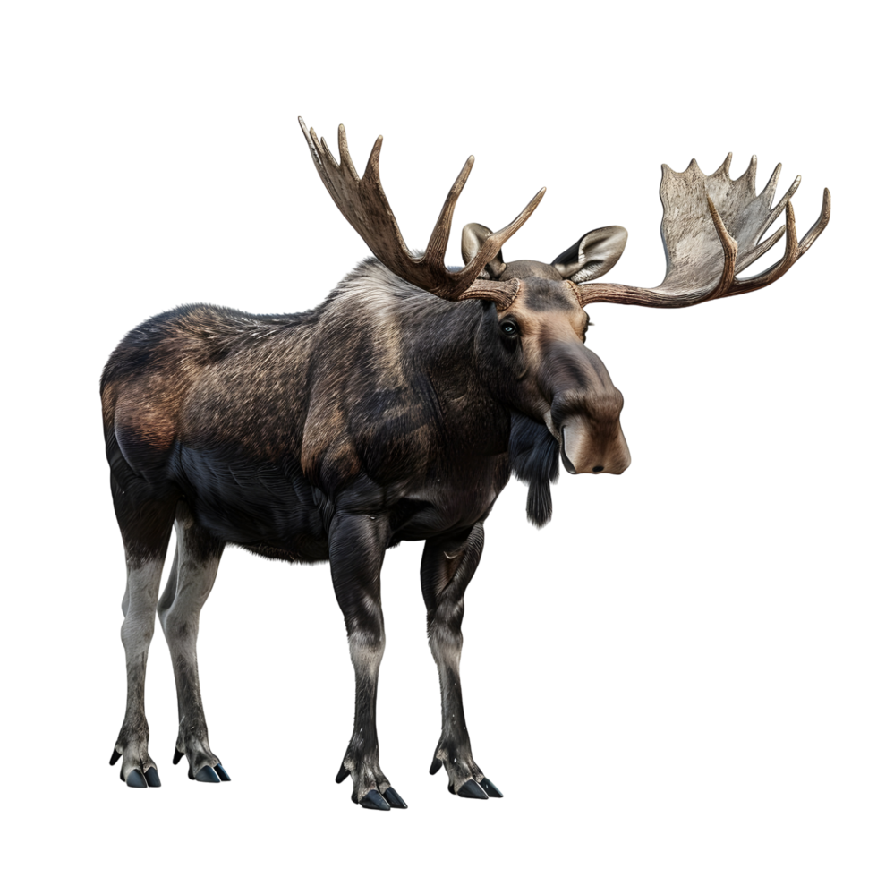 Profile of a moose with realistic fur and antler details isolated on transparent background png