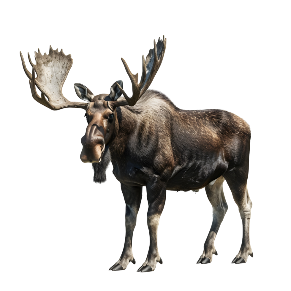 Moose with large antlers in a grazing posture isolated on transparent background png