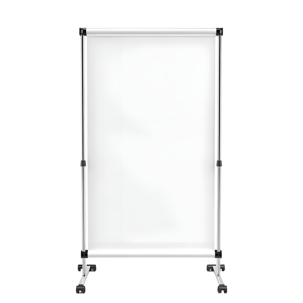 Blank white roll-up banner stand for presentations isolated on transparent background png
