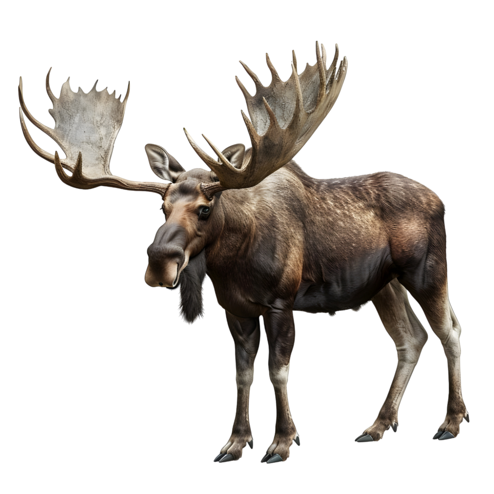 Majestic moose standing in a natural pose isolated on transparent background png