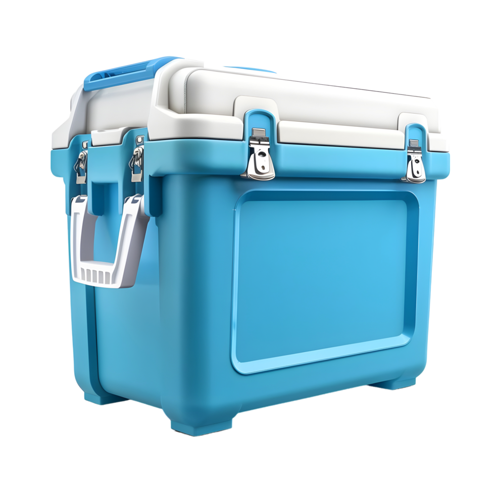 Portable blue cooler box designed for camping and picnics isolated on transparent background png