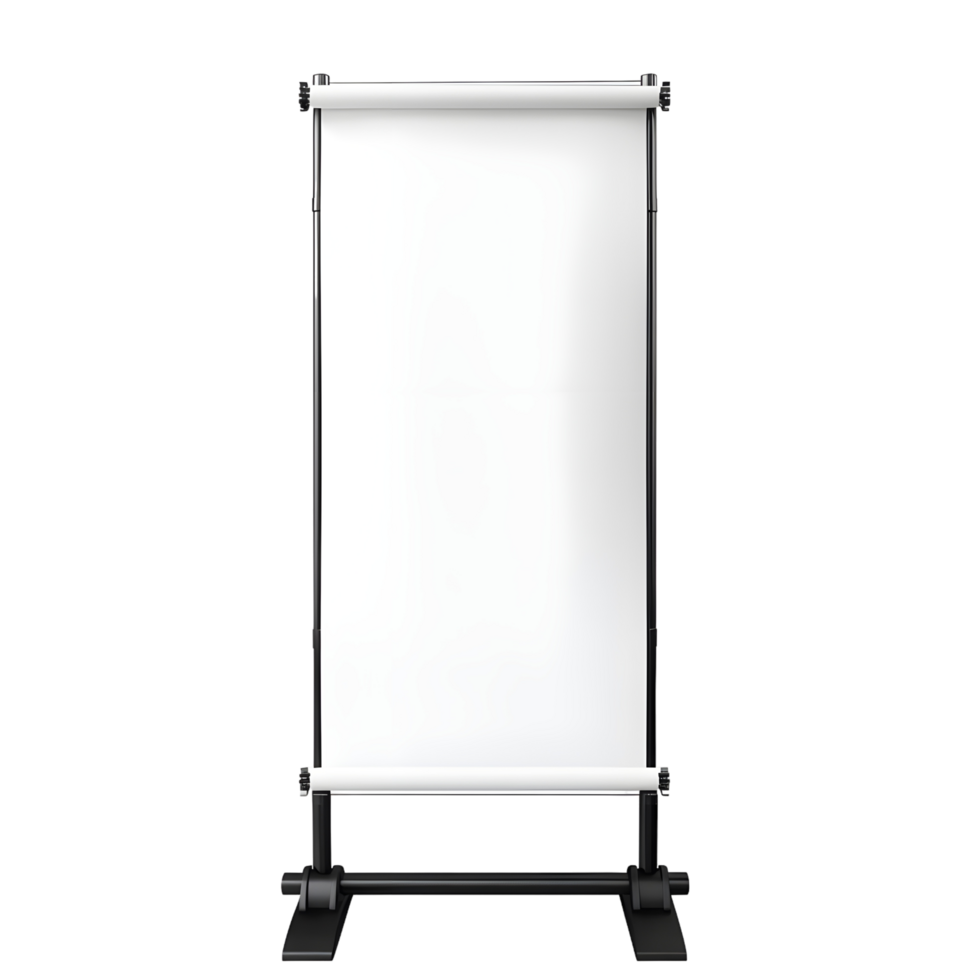 Minimalistic poster stand with black frame and white panel isolated on transparent background png
