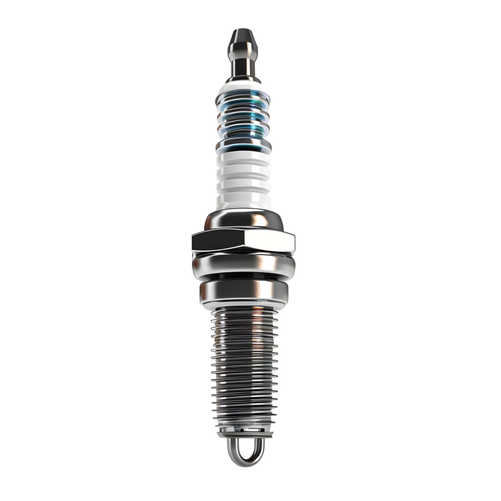 Spark plug with metallic details and threading isolated on transparent background png