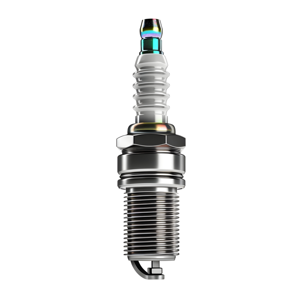 Silver spark plug for engines isolated on transparent background. png