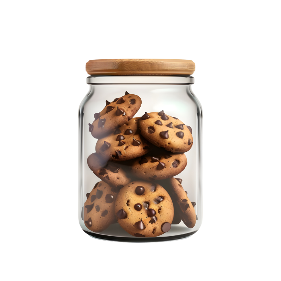 Jar with Few Chocolate Chip Cookies Isolated on Transparent Background png