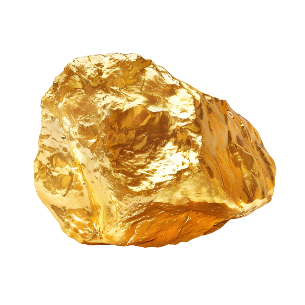 Large Uncut Gold Rock with Natural Texture Isolated on Transparent Background png