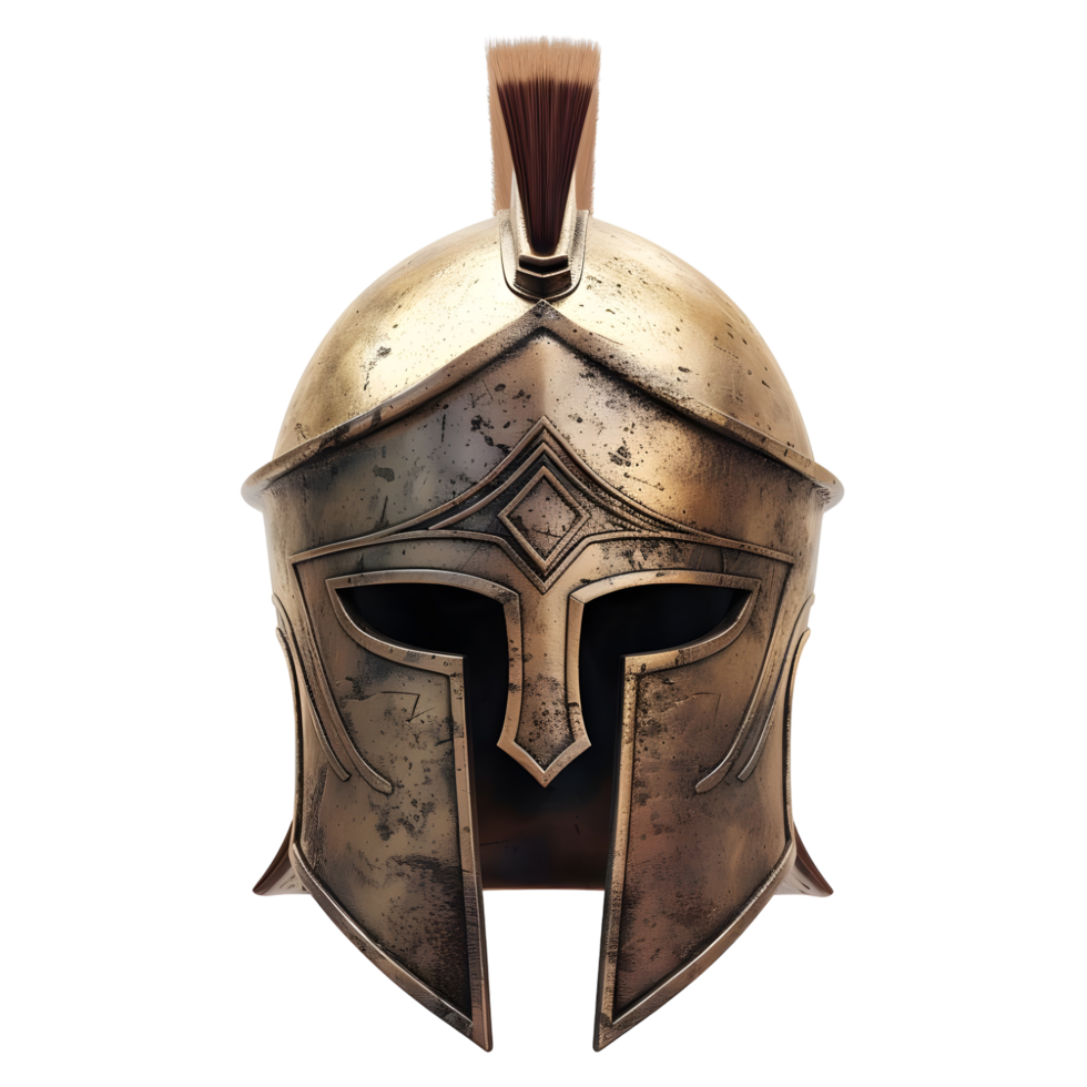 Bronze Spartan Helmet with Battle Marks Isolated on Transparent Background png
